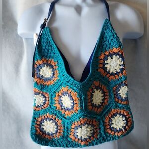 EB Earthbound Trading Company boho purse crochet crocheted lined Crossbo…